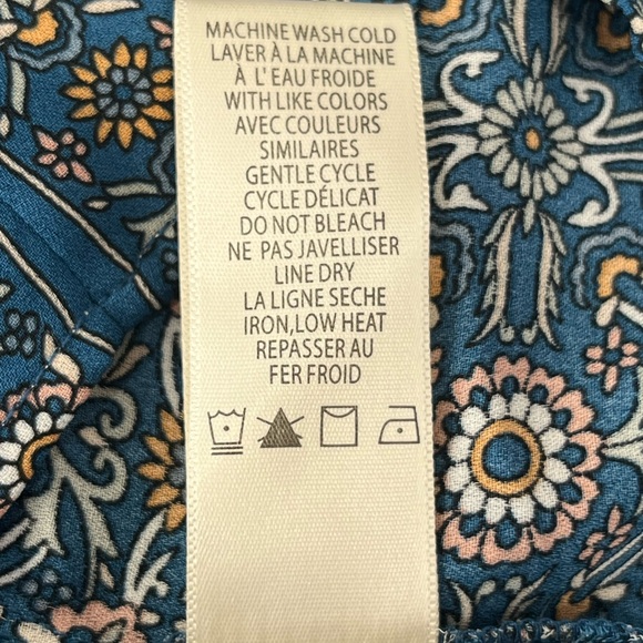 Max Studio Blue Floral Boho Peplum Blouse Tie Waist V-Neck Long Sleeve M - Picture 9 of 9